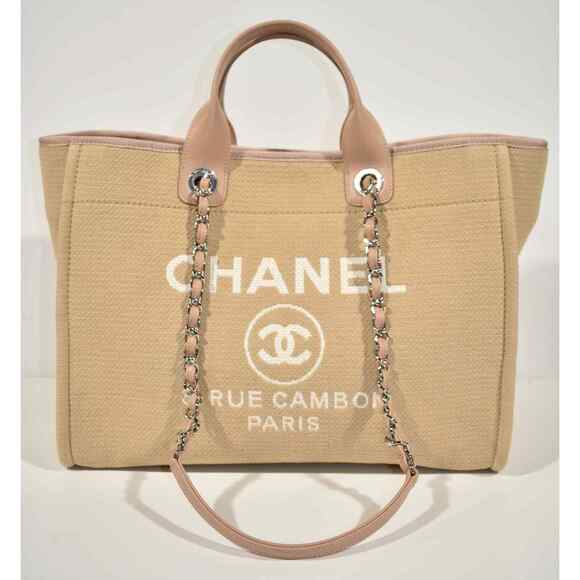 Chanel 22S Deauville Beige Large Shopping 30cm 2Way Silver Chain Handle Tote Bag - Picture 3 of 12